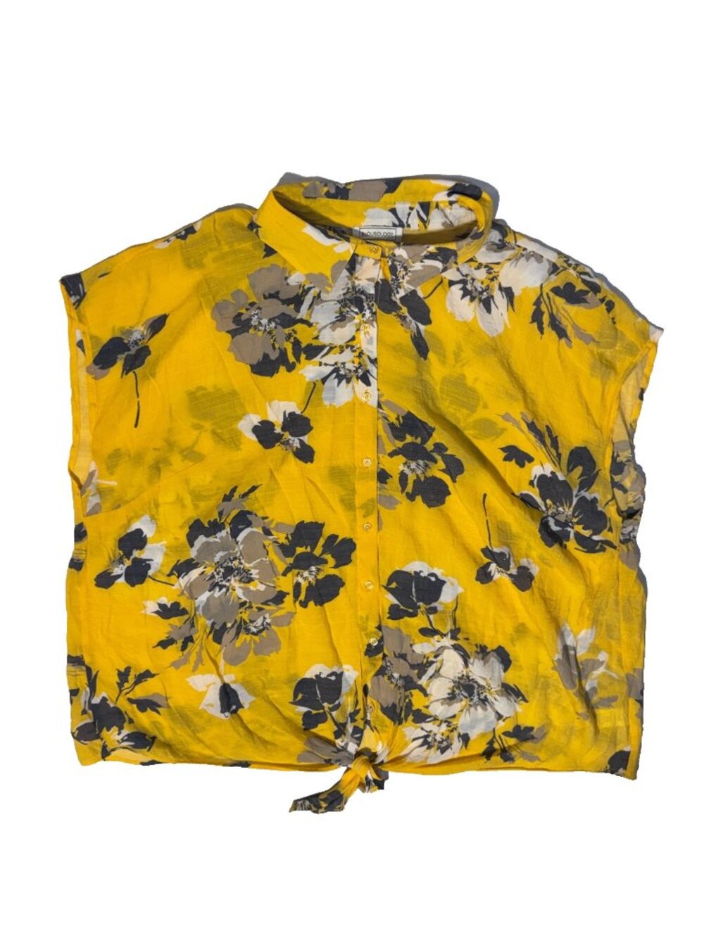 Blousology Yellow Spring Floral Sleeveless Blouse Shirt Tie Front Size 3X